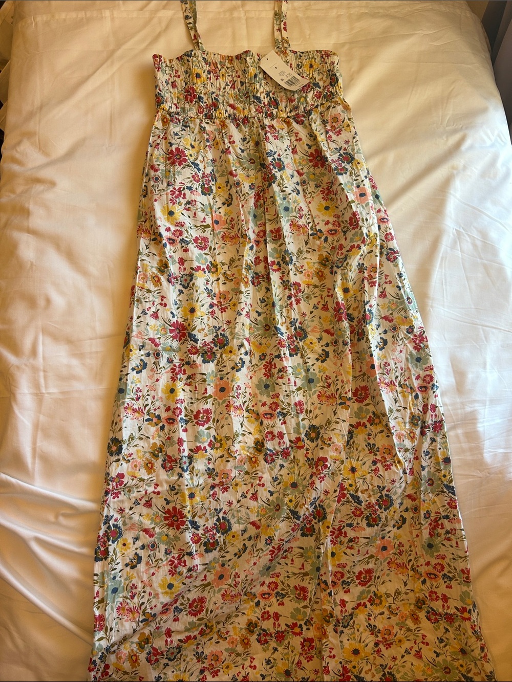 True Craft White Floral Maxi Dress with Pink, Yellow & Green Print